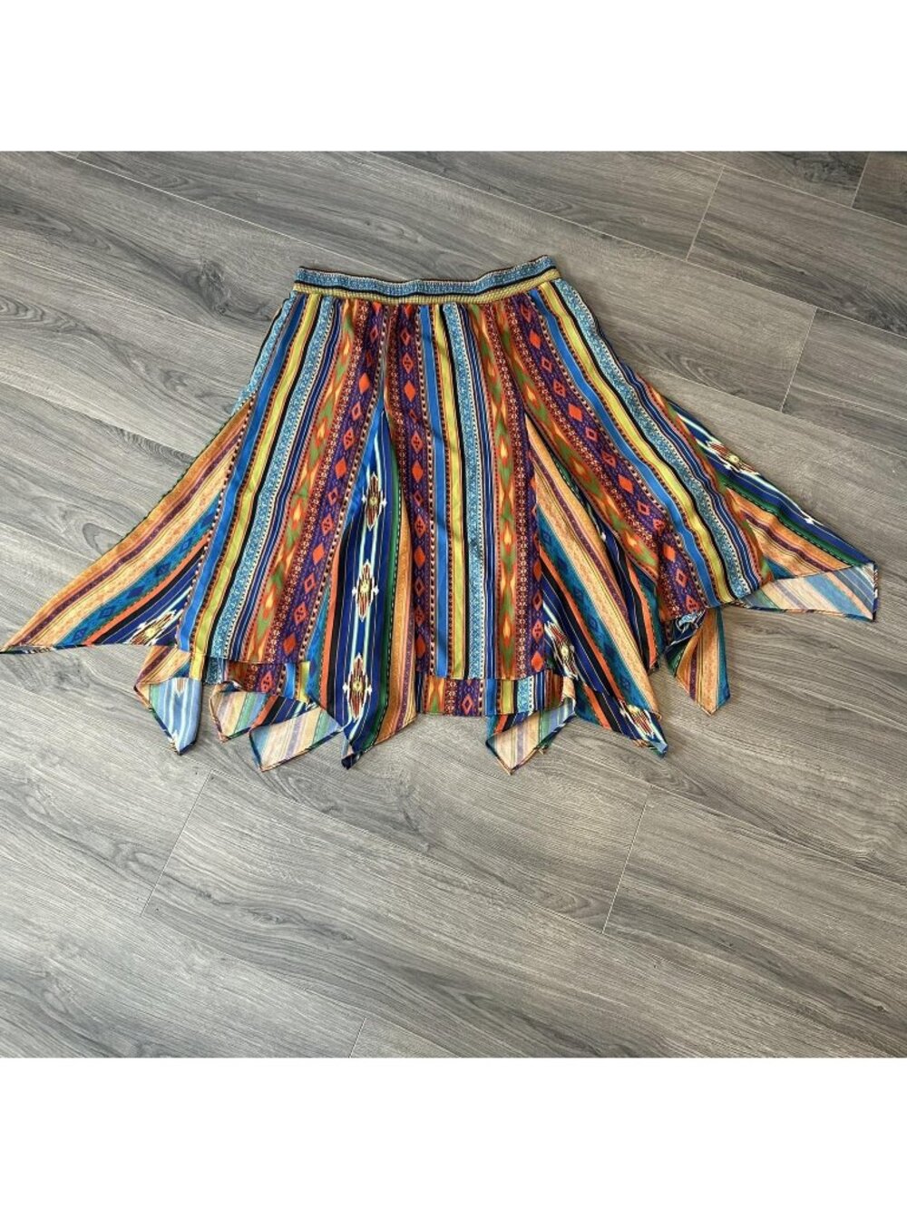 Soft Surroundings Skirt Womens L Multicolor Aztek Hanky Hem Midi Boho Chiffon